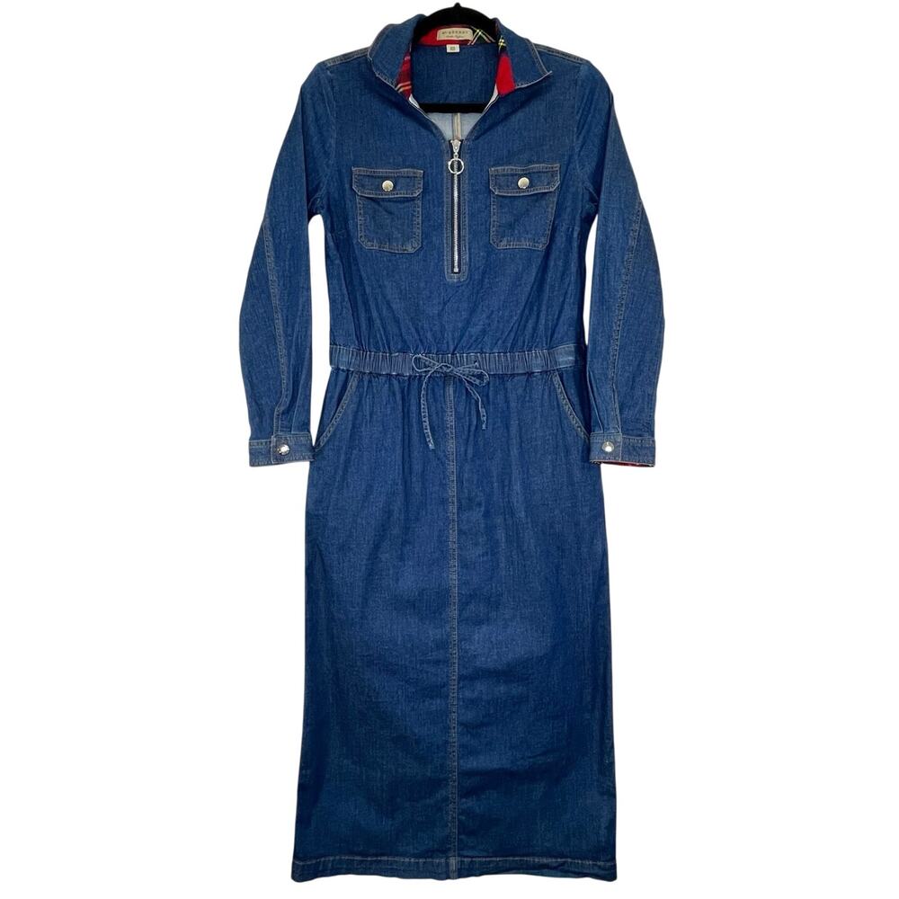 BURBERRY Women's Denim Shirtdresses Blue Long Sleeve Collared Size 8 Zip stretch
